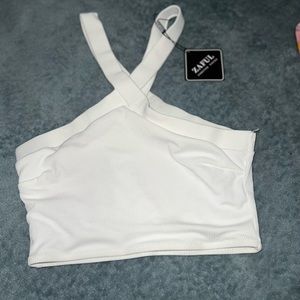 ZAFUL White cross neck cropped top